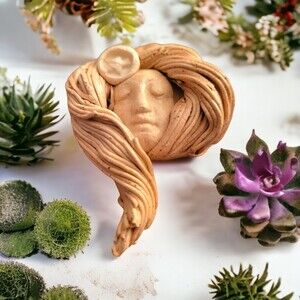 Vintage Women's Head  Brooch Pin Clay?
